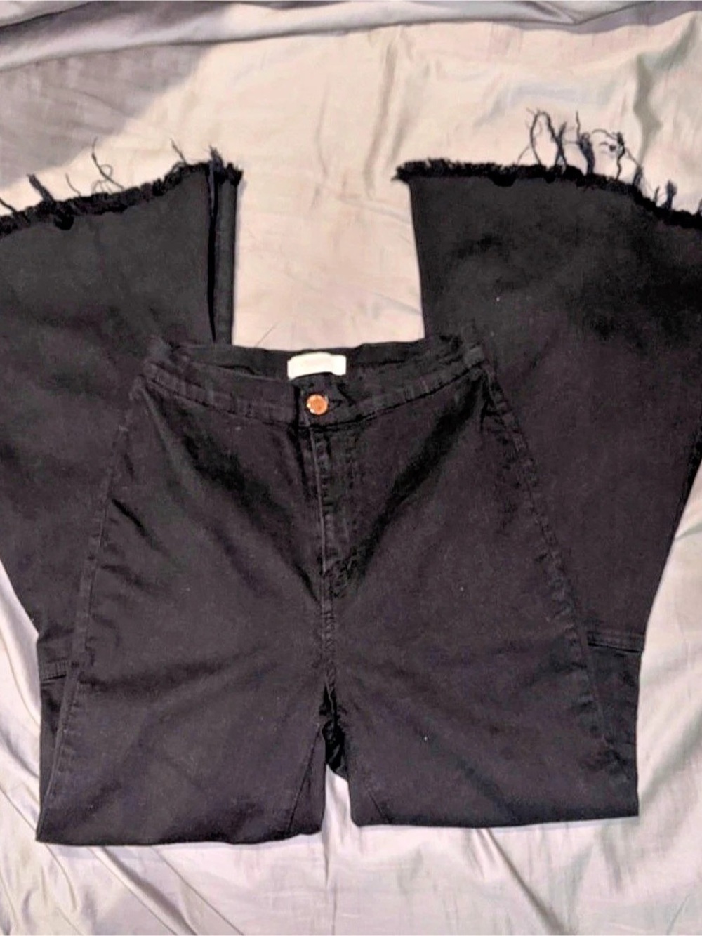 Vibrant High Rise Raw Hem Flare Jeans Black High Rise Cutoff Jeans